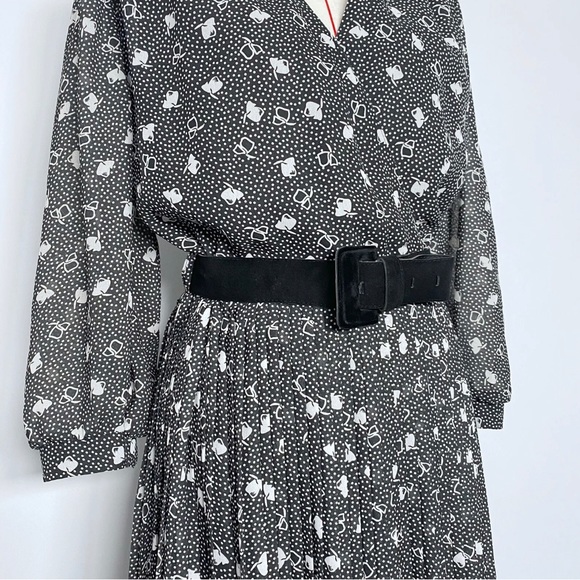 Vintage 80’s Midi Dress Size 40 XL Black Polka Dot West Germany - Picture 3 of 16